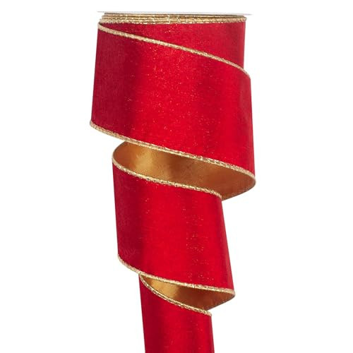 Red Wired Velvet Ribbon for Christmas Tree, 2.5 inch×10 Yards Christmas Ribbon Wired, Vintage Red and Gold Ribbons for Gift Wrapping, Wreaths, Crafts, Topper Bow, Wedding Decoration, Garland, Holiday | Amazon (US)