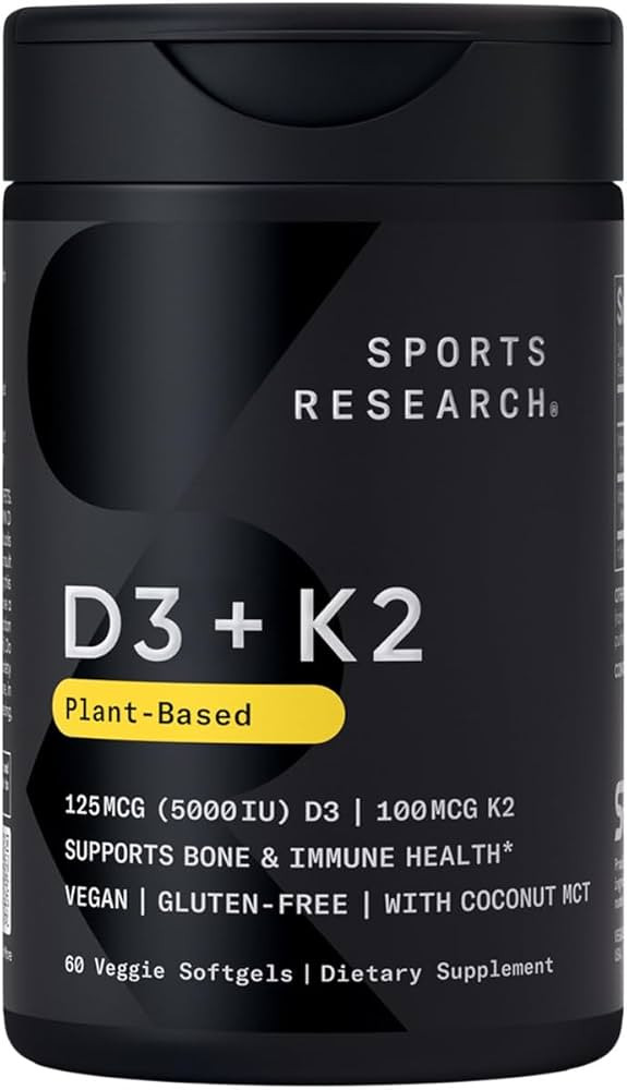 Sports Research Vitamin D3 K2 with Coconut Oil | Plant Based Vitamin K2 MK7 + Vegan D3 5000iu | V... | Amazon (US)
