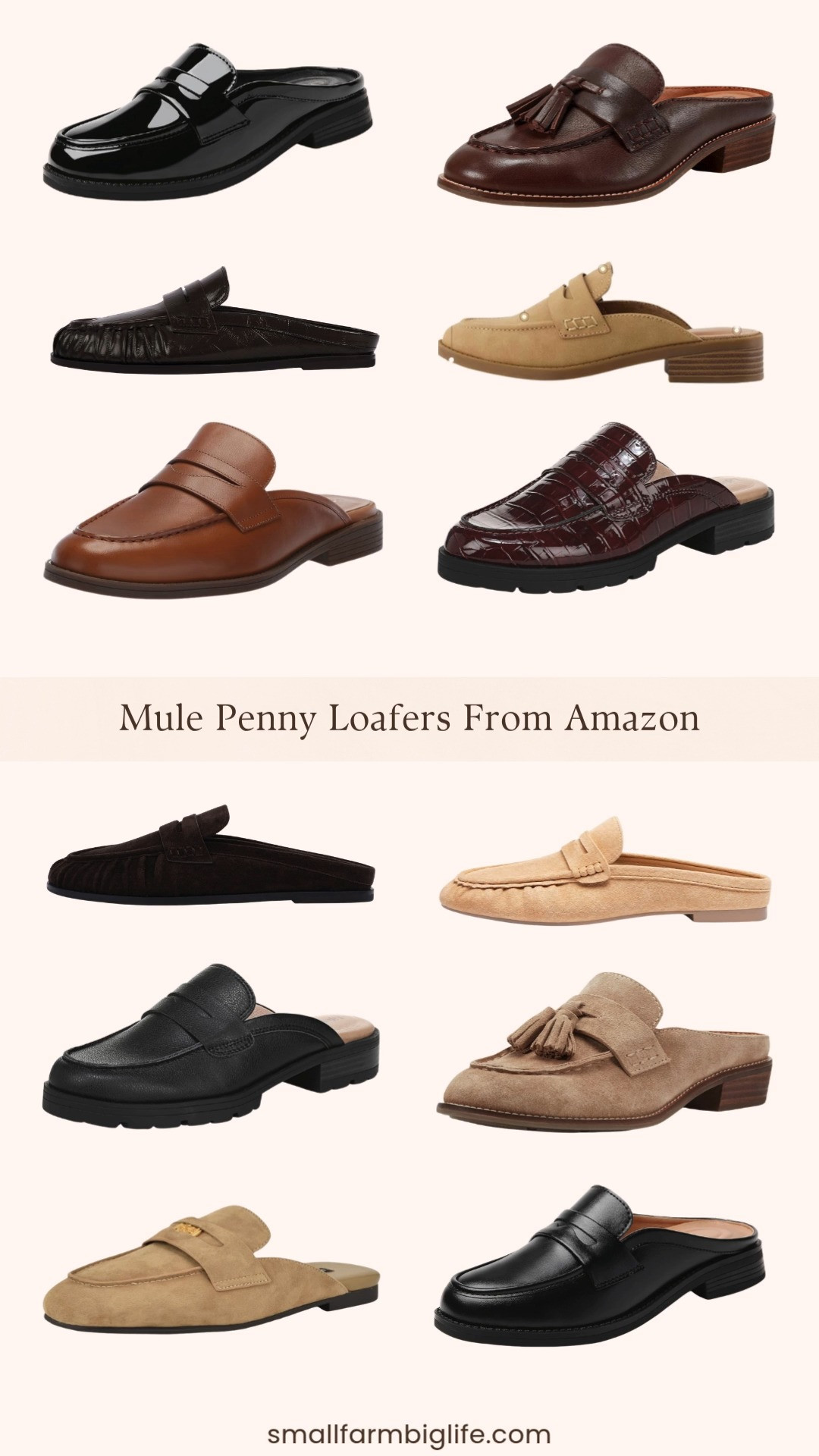 Mule loafers are the easiest fall shoe to slip on and this edit rounds up the best styles worth adding to your shoe rotation.

Starting with classic leather: a wine red crocodile print London mule, a black leather London mule, a dark brown leather Everett mule, and a tan suede version of the same Everett style.

For penny loafer styles: a black penny loafer mule, a black patent leather penny loafer mule, a khaki suede mule loafer with a penny strap, and a pecan leather penny loafer.

For something with more texture: a patent chocolate crocodile slingback mule, and a chocolate brown suede version of the same ruched toe style.

Rounding it out is a tan slip on mule with a memory foam insole, and a taupe suede mule loafer, both comfortable options for everyday wear.

#muleloafers #pennyloafers #fallshoes #suedemules #comfortableshoes 

 #LTKootd #LTKOver40 #LTKWorkwear