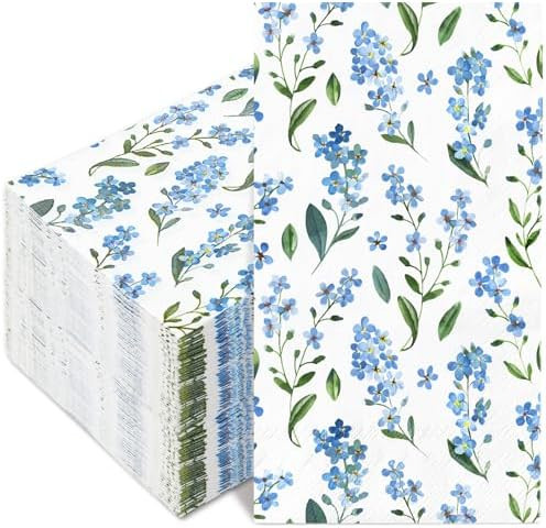 AnyDesign 80 Pack Blue Floral Luncheon Napkins Disposable Watercolor Flower Paper Napkin Forget-M... | Amazon (US)
