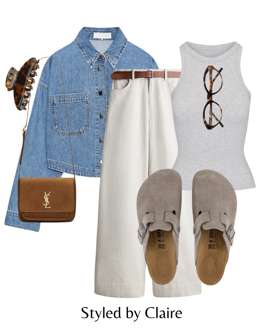 Denim overshirt styling🙋🏽‍♀️
Tags: Zara cropped style trending top long sleeve belted trousers H&M grey tank top Birkenstocks suede ysl shoulder mini bag hair claw glasses fashion autumn transitional inspo outfit ideas chic women’s style city break capsule wardrobe basics 

#LTKshoes #LTKstyletip #LTKbag