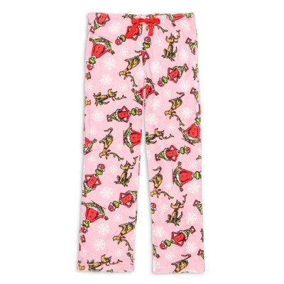Dr. Seuss Womens' GRINCH and Max Snowflake Soft Fleece Plush Pajama Pants (Large) Pink | Target