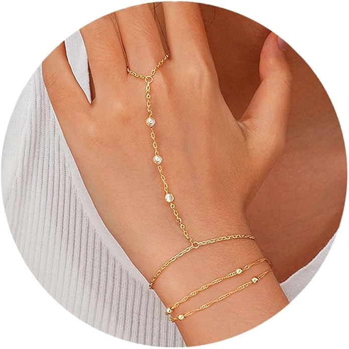 ÌF ME Hand Chain Bracelet Set 14K Gold Plated Durable Gold Bracelets for Women Adjustable Finger... | Amazon (US)