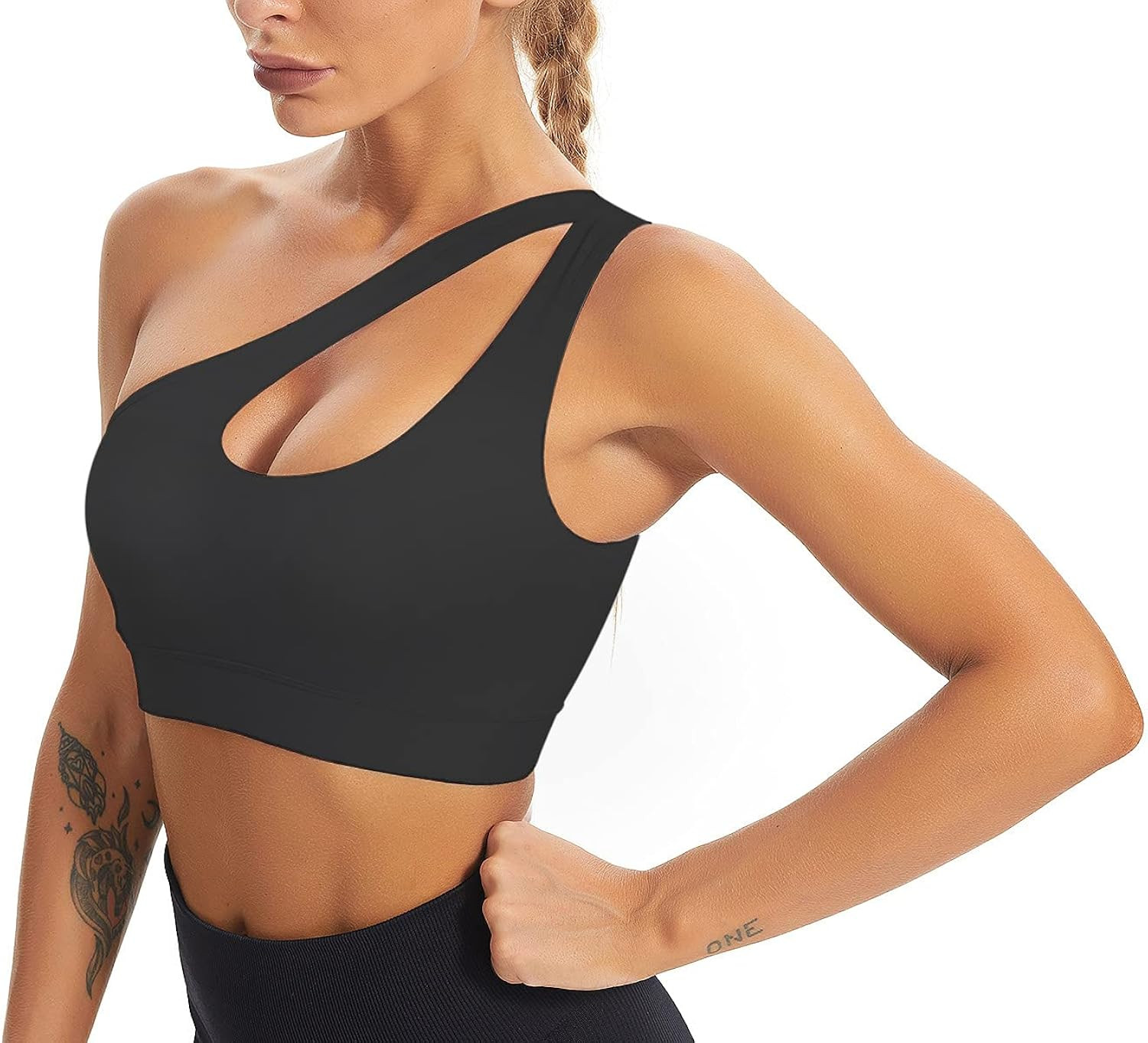 MATHACINO One Shoulder Sports Bra for Women Sexy Cute Workout Yoga Bra Medium Support | Amazon (US)