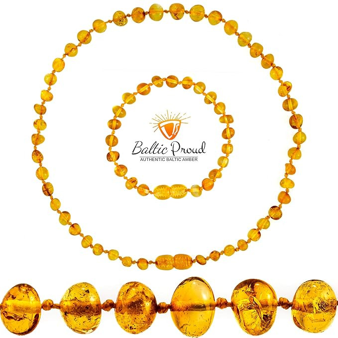 Baltic Amber Necklace and Bracelet Gift Set (Unisex Honey 12.5 Inches/5.5 Inches) - Certified Pre... | Amazon (US)