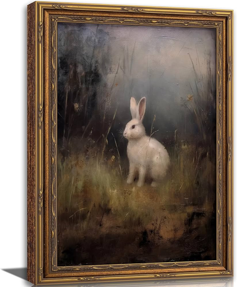 Vintage Gold Framed Canvas Wall Art Easter Cute animal Bunny Painting Picture Wall Decor Nursery ... | Amazon (US)