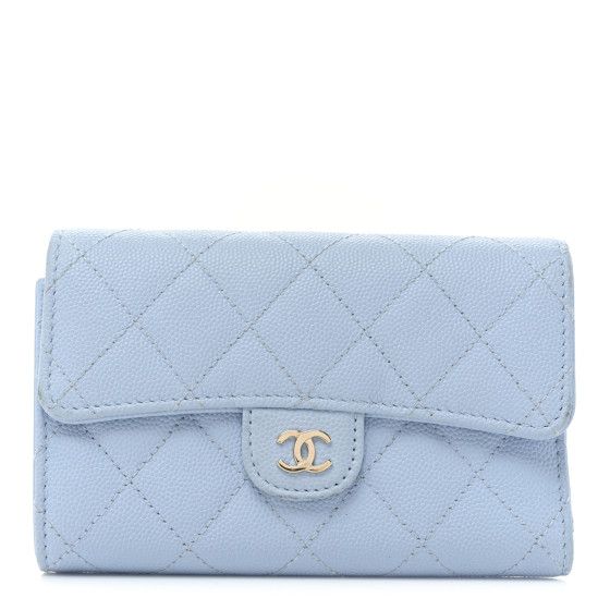 Caviar Quilted Medium Flap Wallet Light Blue | FASHIONPHILE (US)