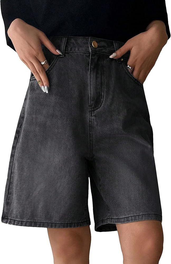 Verdusa Women's Casual Wide Leg Loose Denim Bermuda Shorts with Pockets | Amazon (US)