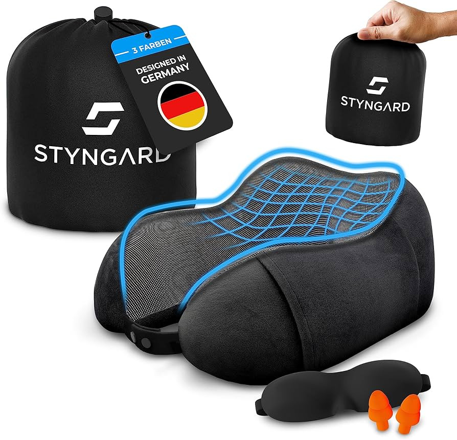 STYNGARD Nackenkissen Reise aus Memory Foam - Nackenkissen Auto mit Schlafmaske und Ohrstöpsel f... | Amazon (DE)
