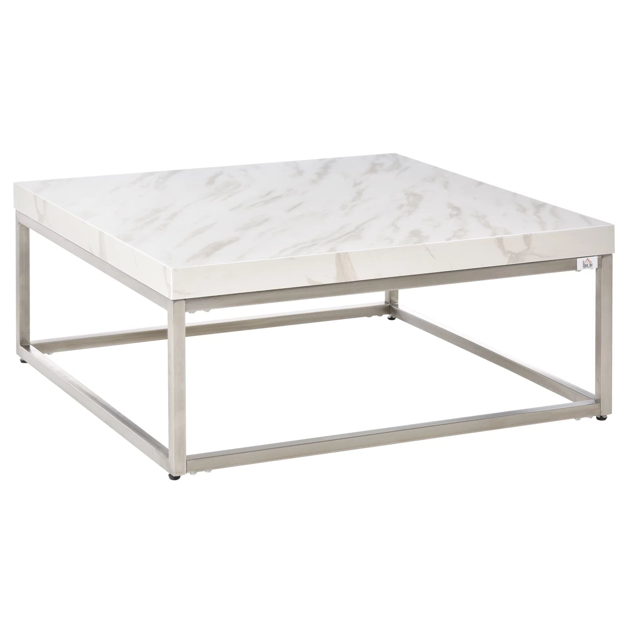 HomCom Square Coffee Table with Faux Marble Tabletop for Living Room - Walmart.com | Walmart (US)