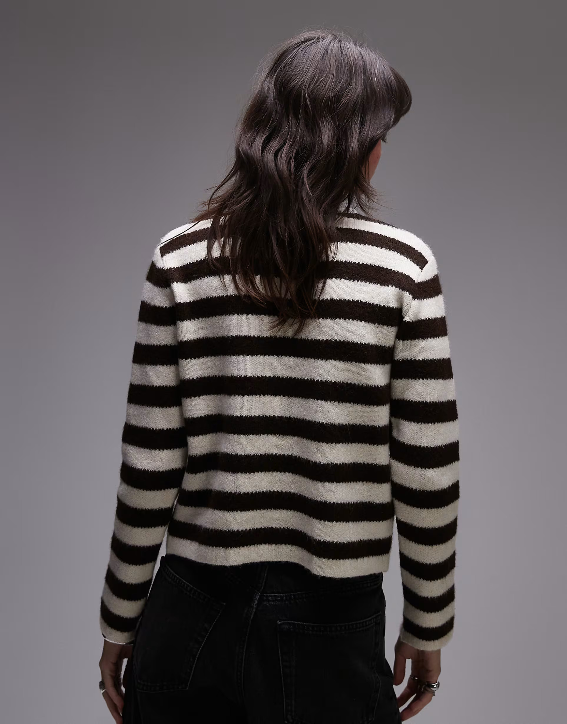 Mango button detail cardigan in brown and white stripe | ASOS (Global)