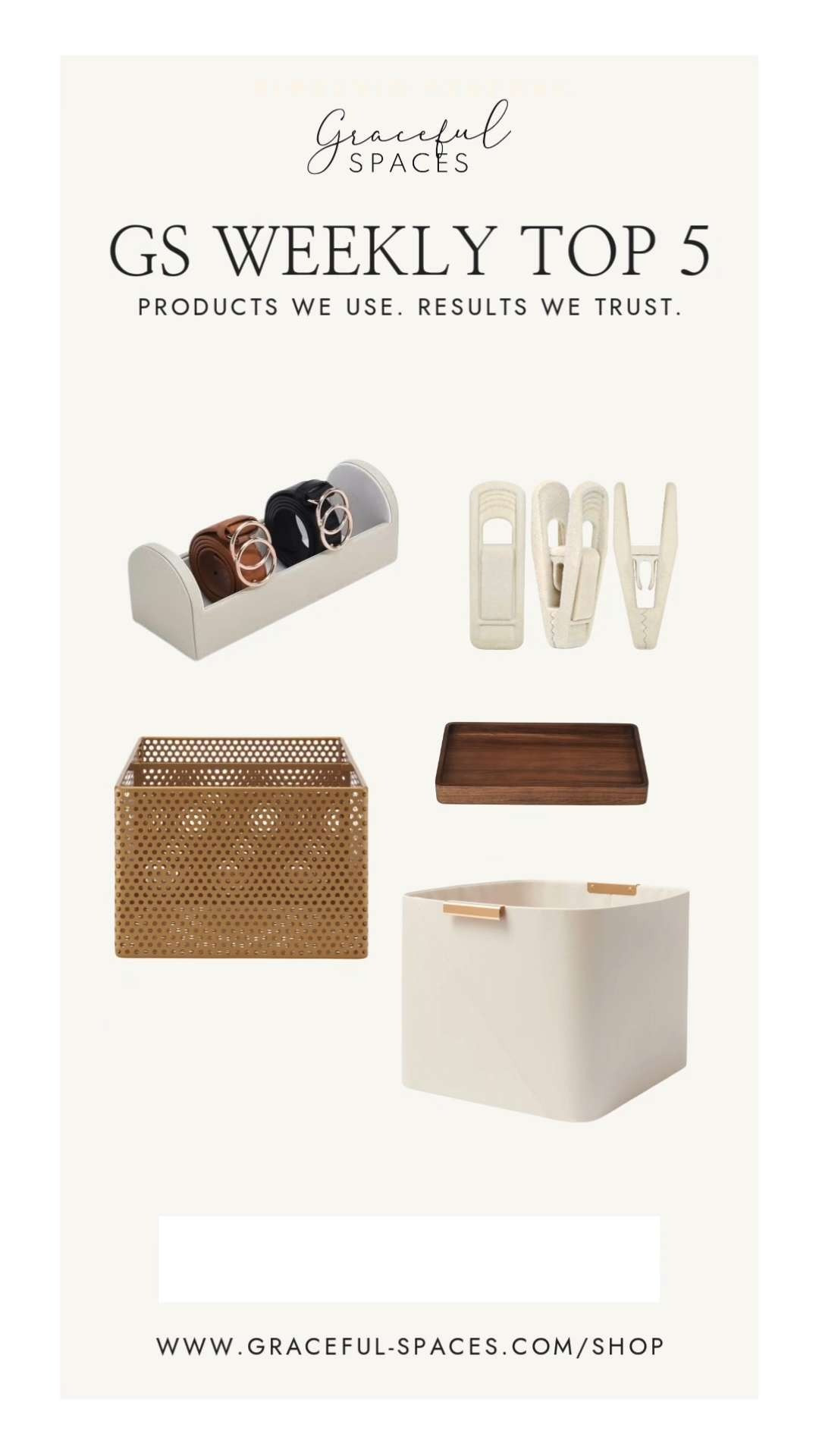 Gorgeous neutrals in this week's Top 5!  Stackers Belt Organizer, Velvet Pant/Skirt Clips from Amazon, NEAT Method's Perforated Bin, Better Homes and Gardens Acacia Drawer Organizer, and, Target's Faux Leather Crate. 

 

#LTKHome