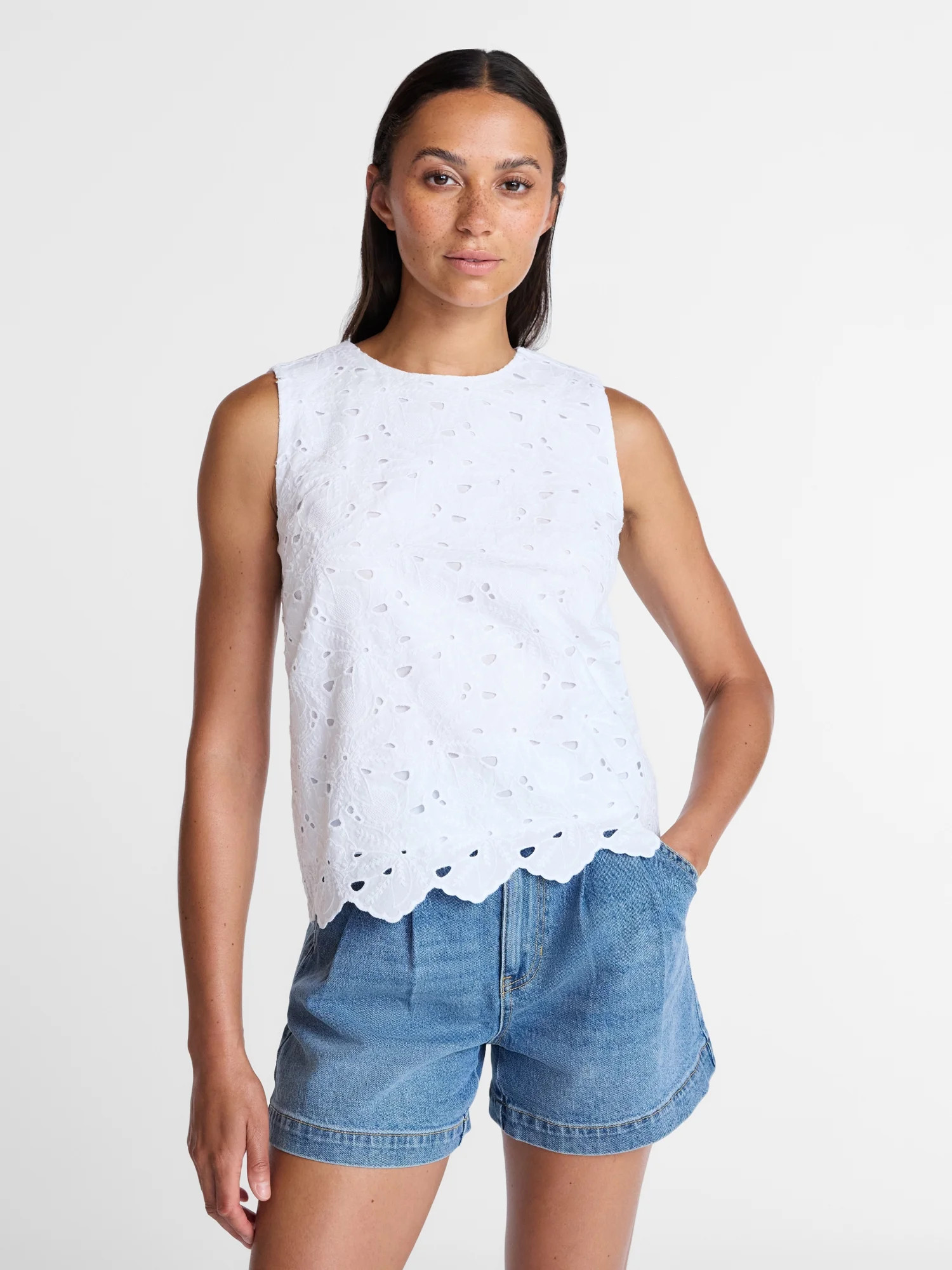 Time and Tru Women’s and Women’s Plus Eyelet Embroidered Top, Sizes XS-4X | Walmart (US)