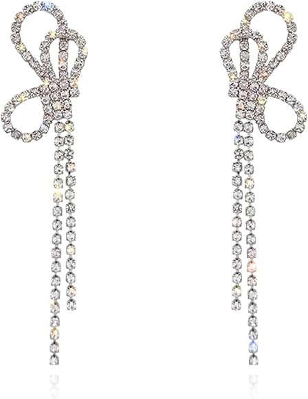 Luxval Rhinestones Earrings for Women silver rhinestone earrings Sparkly Long Linear Dangle Earri... | Amazon (US)