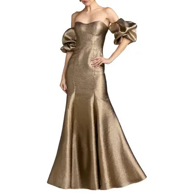 Mac Duggal Metallic Off-the-Shoulder Mermaid Gown in Gold at Nordstrom, Size 12 | Nordstrom