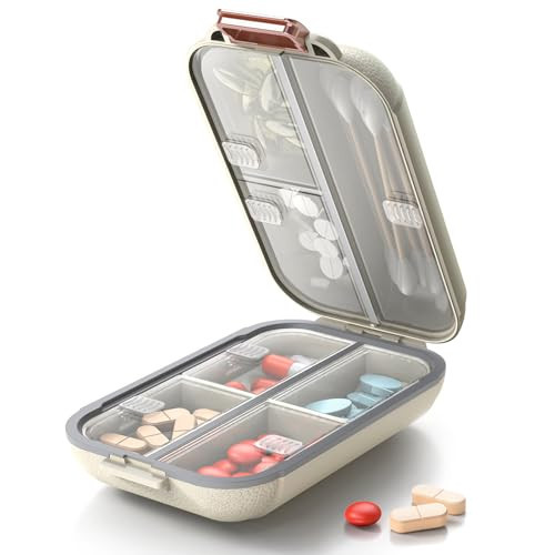 Portable Pill Organizer, Pill Box with 7 Compartments, Small Pill Case for Travel, Daily Medicine Pill Organizer with Air-Tight Lid, BPA-Free Material Pill Container (White) | Amazon (US)