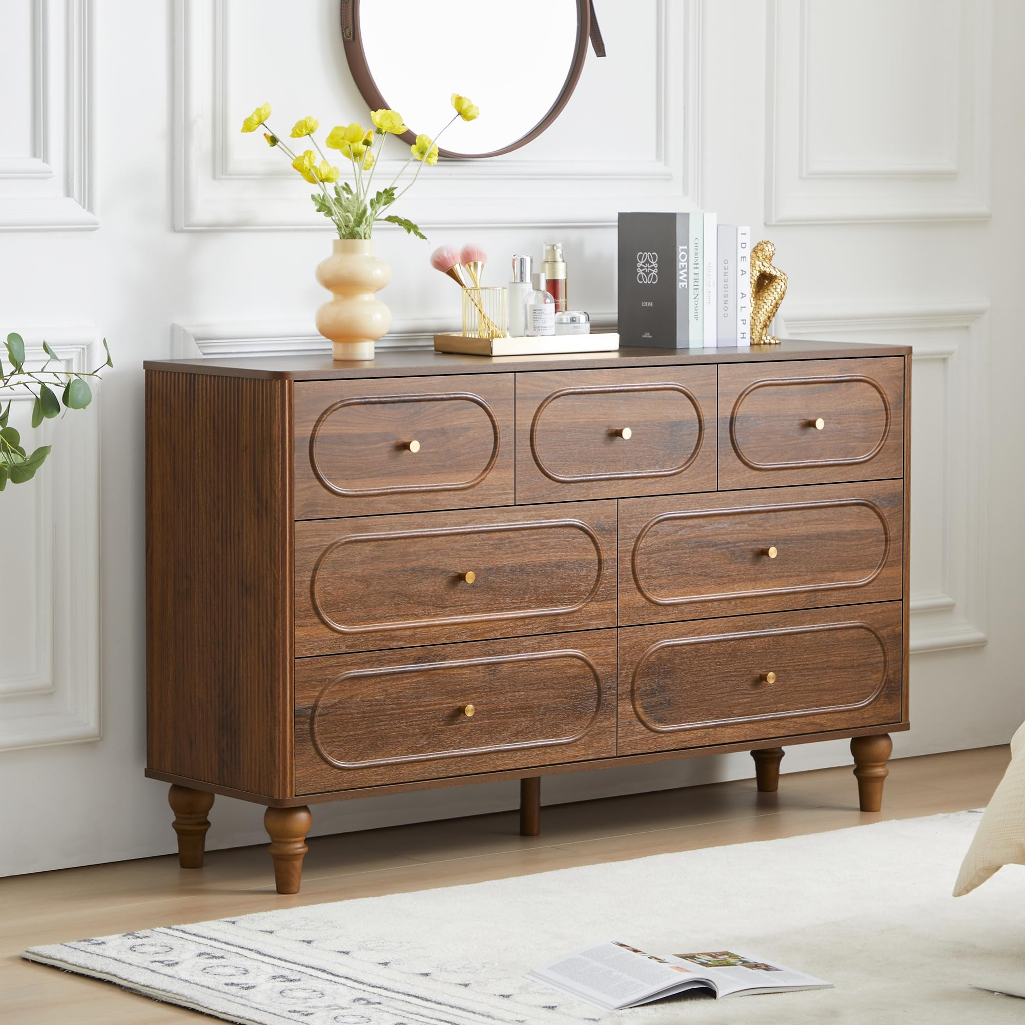ORRD 7 Drawer Fluted Dresser for Bedroom, Mid Century Modern Chest of Drawers, Wood Storage Large... | Amazon (US)