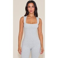 Petite Ash Grey Sculpt Square Neck Gym Top | PrettyLittleThing US