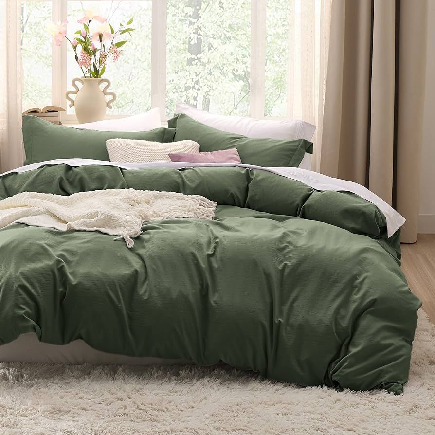 Bedsure Olive Green Duvet Cover Queen Size - Soft Prewashed Queen Duvet Cover Set, 3 Pieces, 1 Duvet | Amazon (US)
