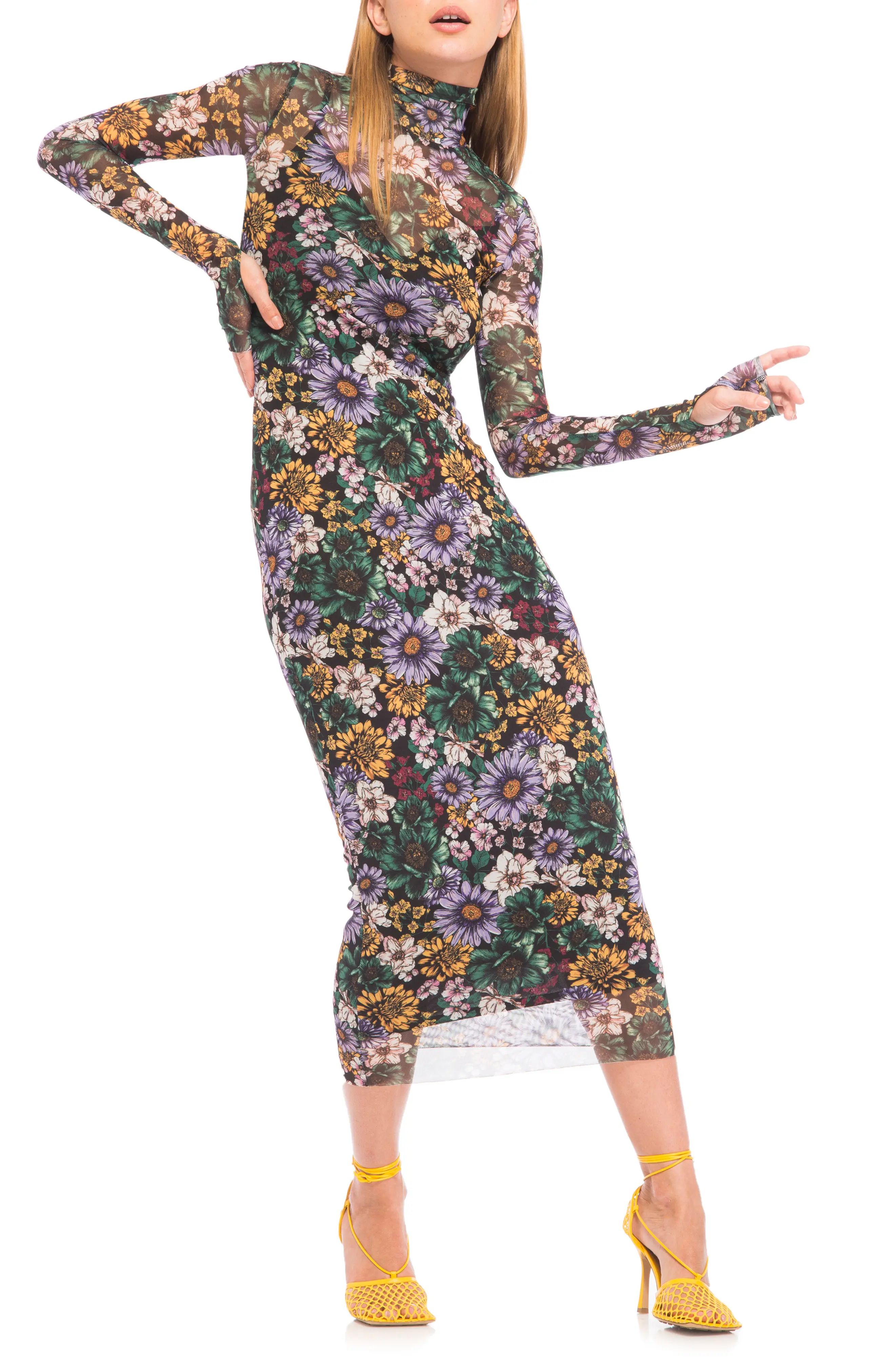 AFRM Shailene Mesh Midi Dress, Size X-Large in Botanical Garden at Nordstrom | Nordstrom