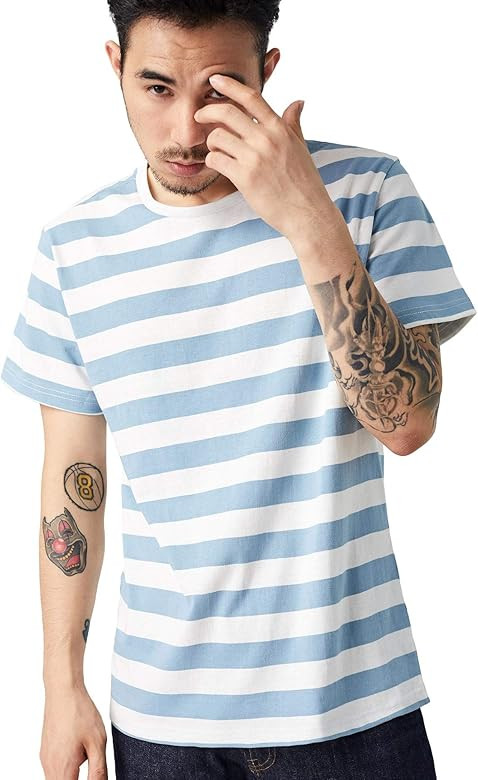 Striped T Shirt for Men Sailor Tee Red White Black Blue Stripes Top Summer Beach | Amazon (US)