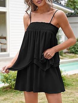 Wenrine Womens Summer Two Piece Skirt Sets Casual Smocked Cami Tops Mini Skirts Ruffle Tiered Flo... | Amazon (US)