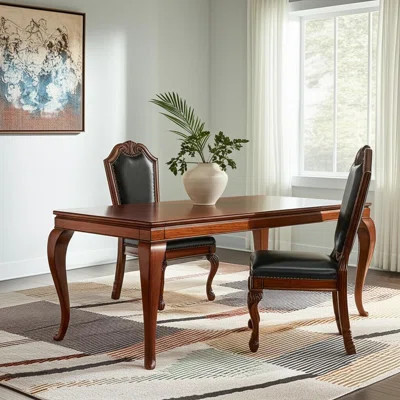 Set of Two Black and Redwood Upholstered Faux Leather And Solid Wood Dining Side Chairs | Wayfair North America