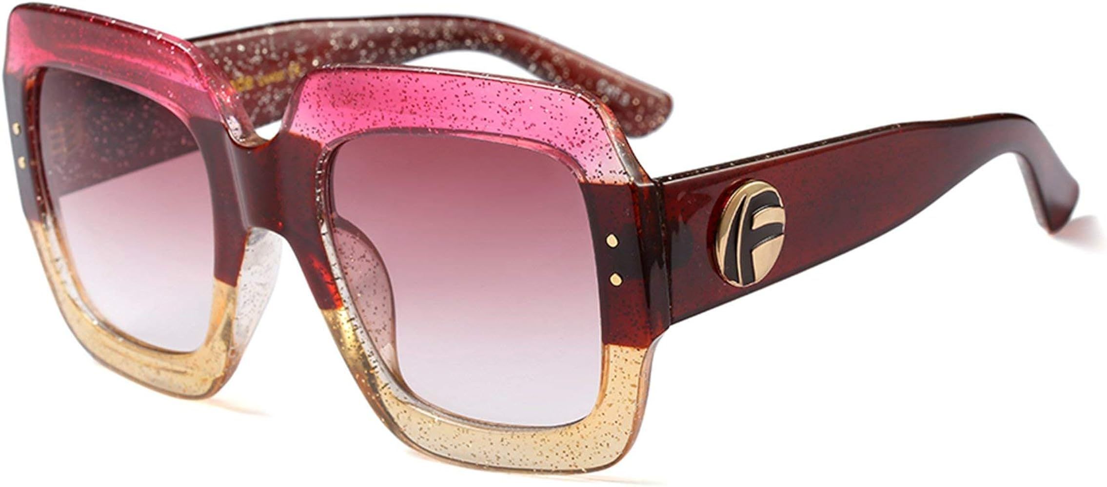 Oversized Square Sunglasses Multi Tinted Glitter Frame Stylish Inspired B2276 | Amazon (US)