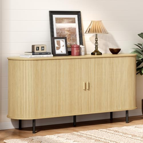 ONBRILL 63" Sideboard Buffet Cabinet with Storage, Storage Cabinet with Sliding Door & Adjustable Shelf, Modern Accent Coffee Bar Console Table for Kitchen, Entryway, Oak | Amazon (US)