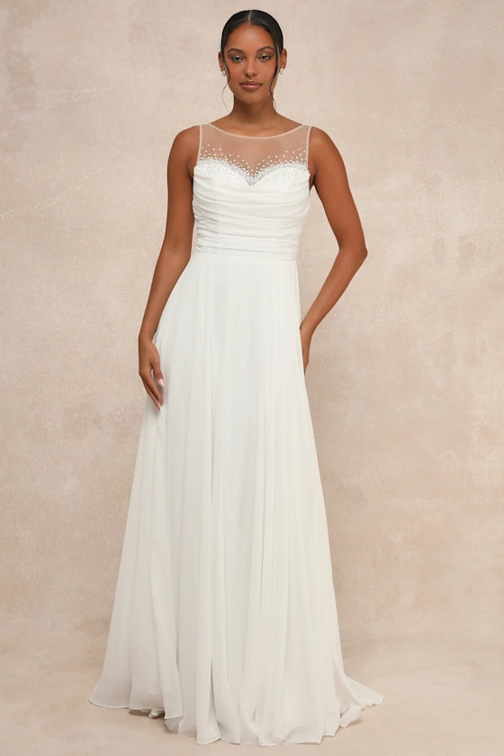 Legendary Love White Beaded Illusion Maxi Dress | Lulus