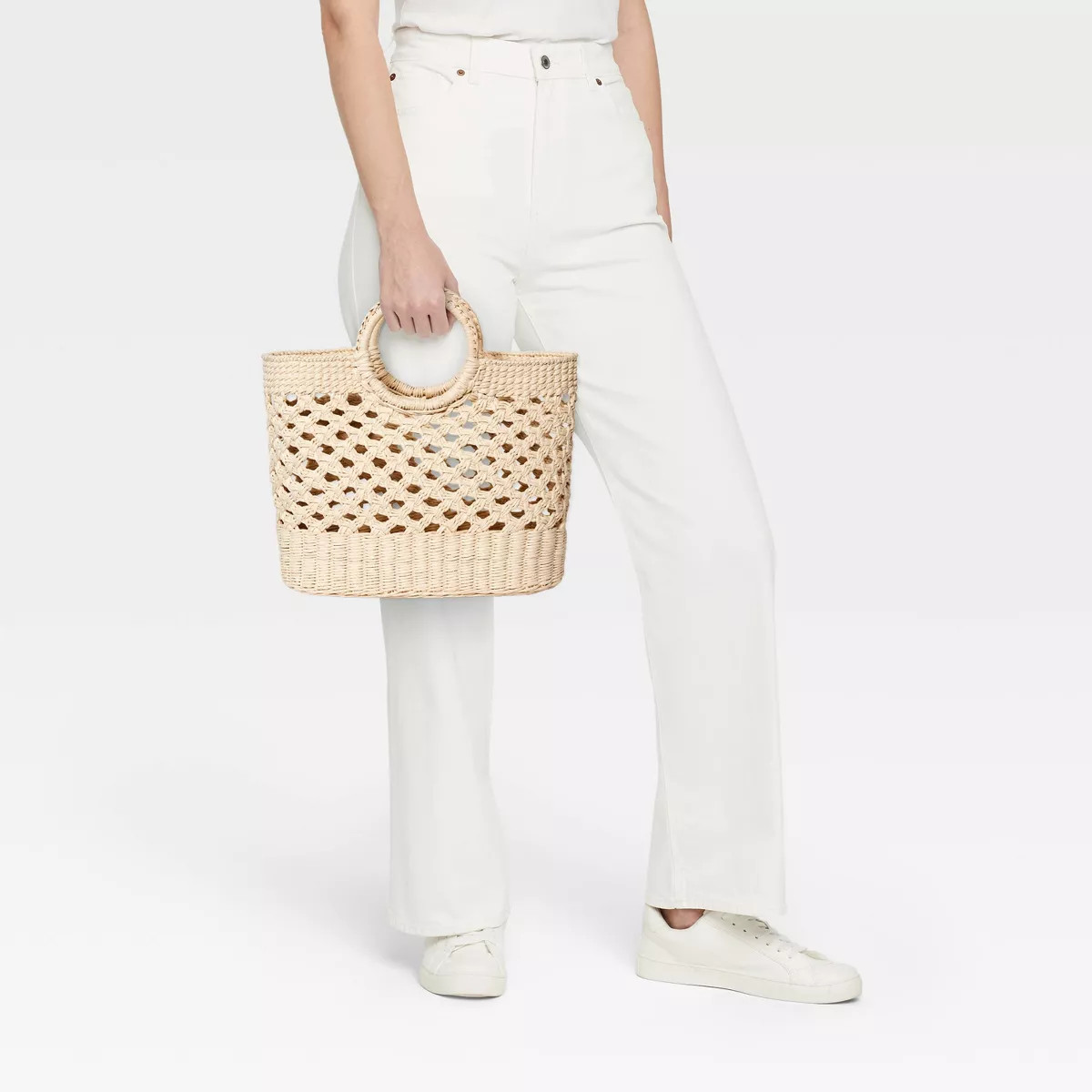 Straw Circle Handle Tote Handbag - A New Day™ Ivory: Woven Structured Bag, Paper Straw Material | Target