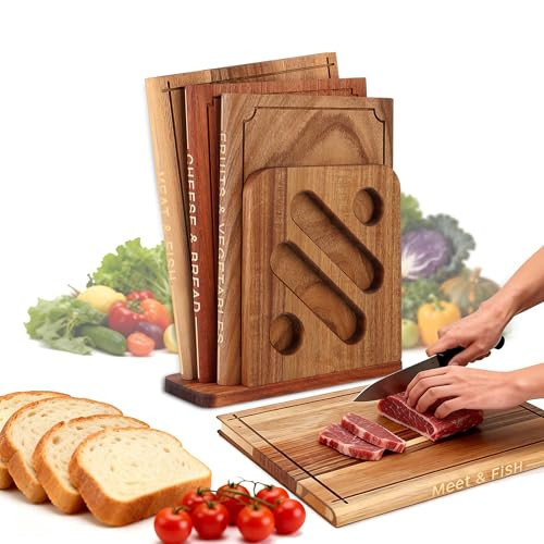 Hoforife Wooden Cutting Boards Set That Look Like Books, 3-Piece Acacia, Sapele & Peruvian Walnut Book Shaped Cutting Board with Stand Decorative & Functional Cutting Boards for Kitchen | Amazon (US)