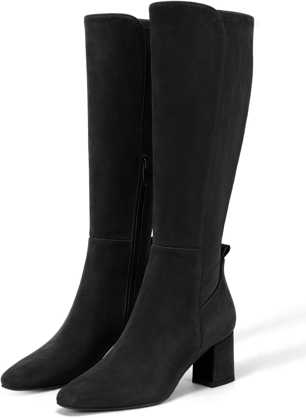 Coutgo Womens Knee High Boots Chunky Heel Side Zipper Suede Dress Boots | Amazon (US)