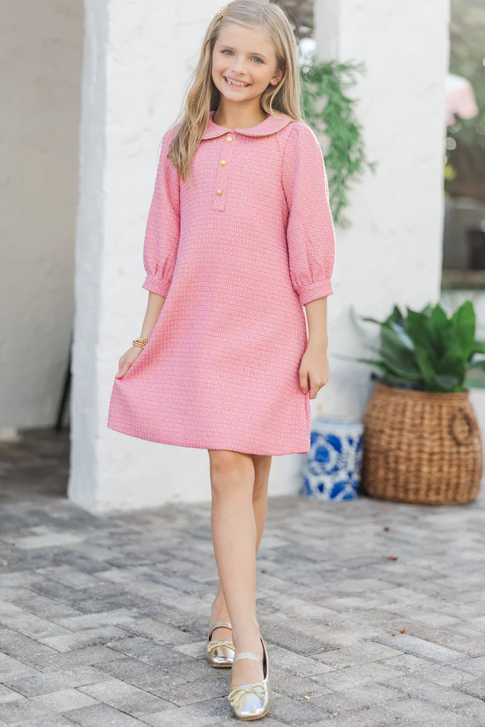 Girls: The Lydia Pink Tweed Dress | The Mint Julep Boutique