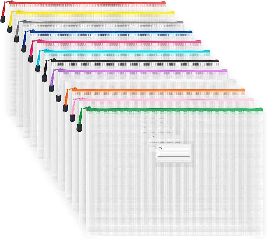 AUSTARK Plastic Mesh Zipper Pouch, 12Pcs Zipper File Bags with Label Pocket, A3 Size 16.9x12in, W... | Amazon (US)