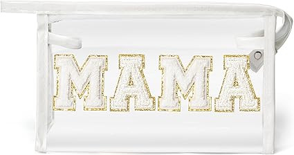 CY2SIDE MAMA Clear Makeup Bag - White MAMA Letter Patch Cosmetic Bag with Handle for Travel PVC Z... | Amazon (US)