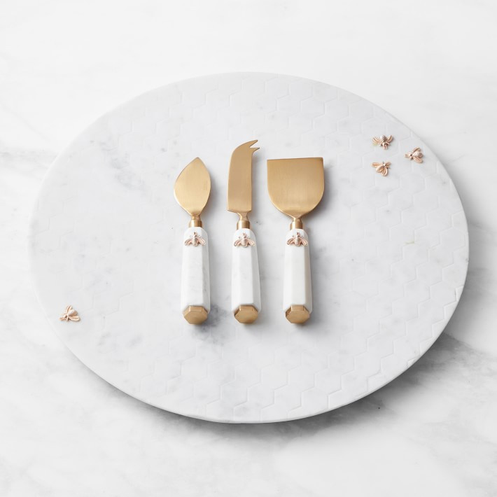 Marble Honeycomb Round Cheese Board with Honeycomb Cheese Knives | Williams-Sonoma