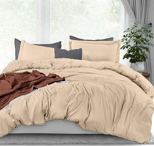 Utopia Bedding Duvet Cover King Size - 1 Comforter Cover with 2 Pillow Shams - 3 Pieces Bedding Duvet Cover with Zipper Closure - Soft Brushed Microfiber, 104 X 90 Inches (Beige) | Amazon (US)