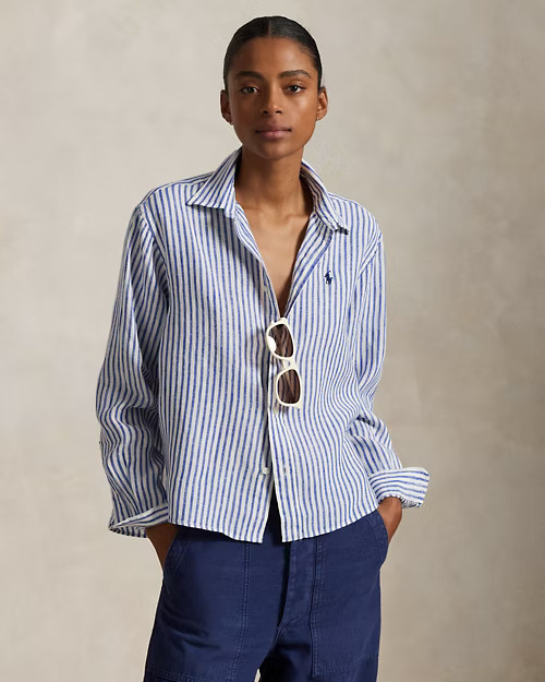 Wide Cropped Gingham Linen Shirt | Ralph Lauren (UK)