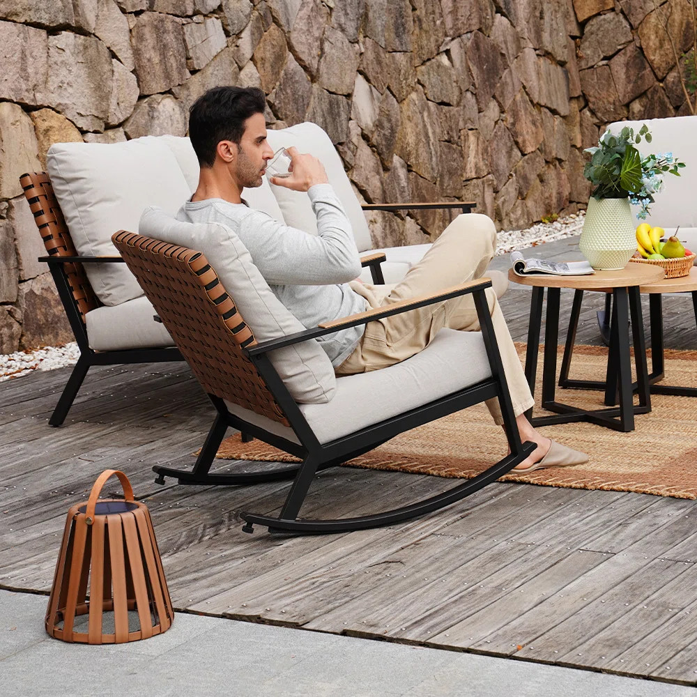 Tansi 5-Person Faux Leather Wicker Patio Conversation Set | Wayfair North America