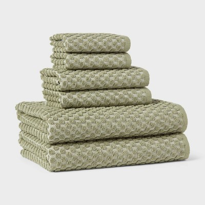 6pc Performance Plus Textured Dot Bath Towel Set Moss Green - Threshold™ | Target