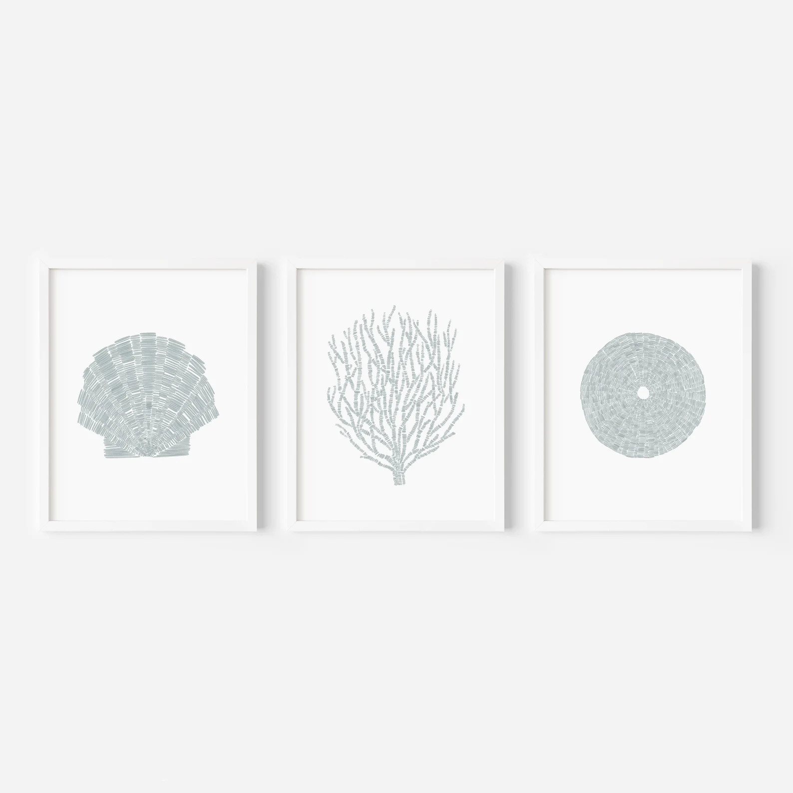 Minimalist Coastal Decor | "Deconstructed Seashell Trio, No. 2" – Set of 3 – Art Prints or Ca... | Etsy (Global)