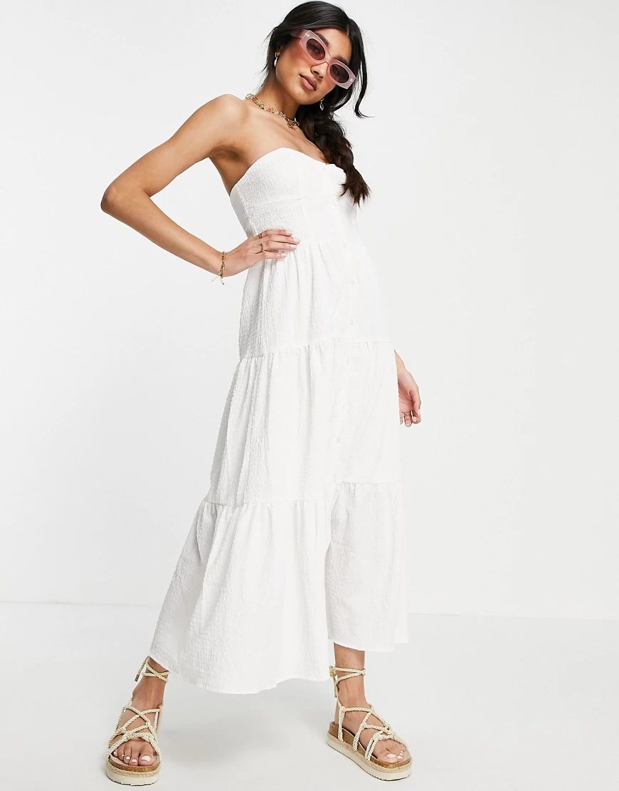 ASOS DESIGN tiered skirt bandeau midi sundress in white | ASOS (Global)