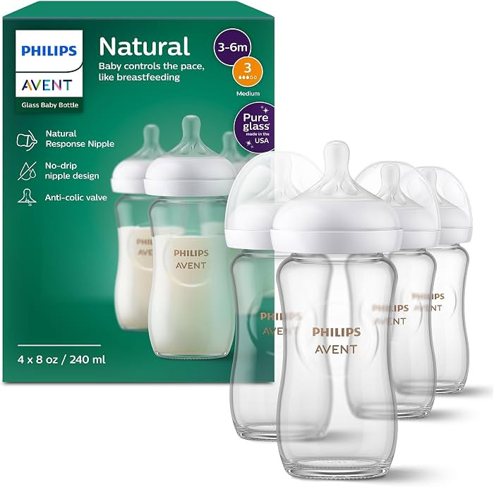 Philips Avent Natural Glass Baby Bottles with Natural Response Nipples (Medium Flow, Flow 3), 8oz... | Amazon (US)