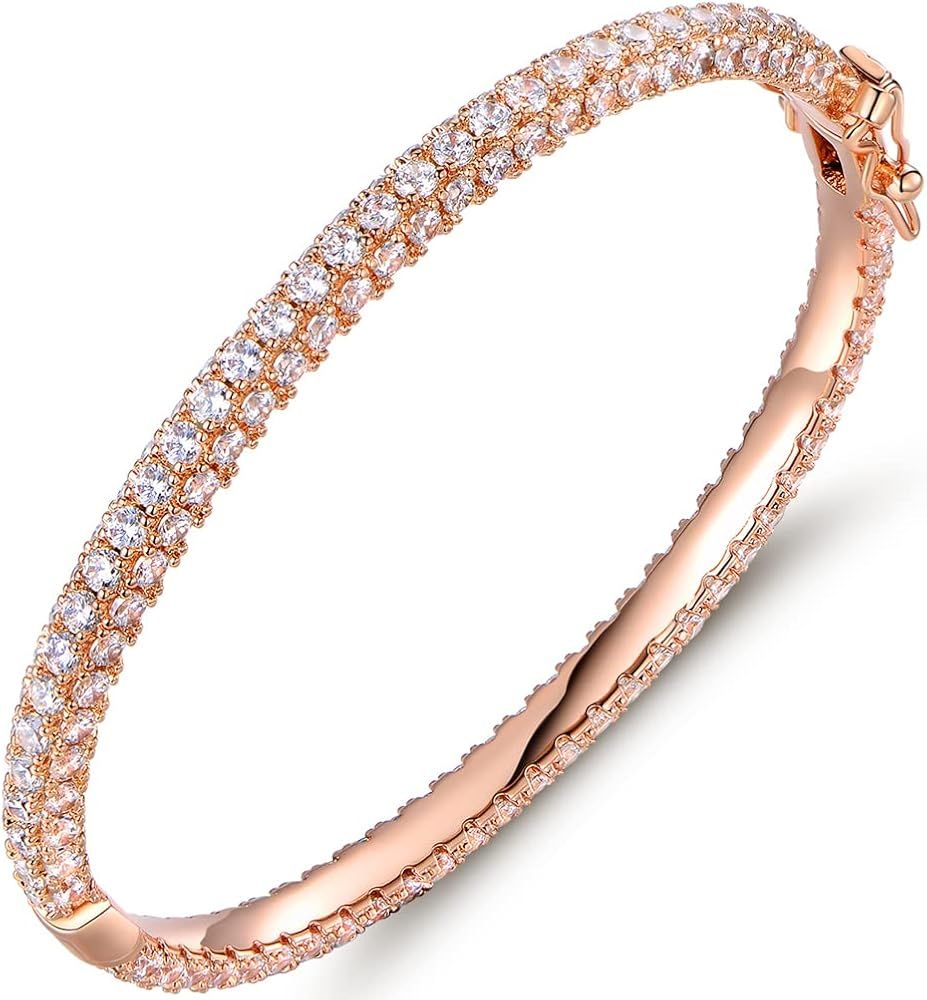 Barzel 18K Gold Plated Crystal Bling Eternity Bangle Bracelet | Amazon (US)