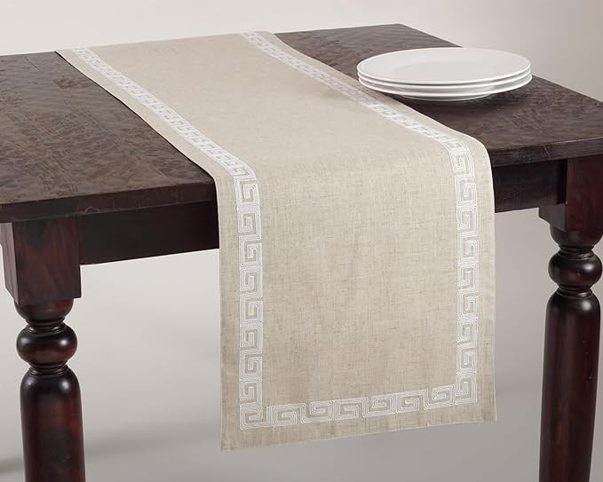Saro Lifestyle Stitched Greek Key Design Runner, White, 16"x90" | Amazon (US)
