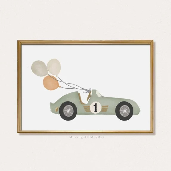 Vintage Race Car Wall Art For Boy Nursery Decor Boys Room Fun Retro Travel Theme Playroom Poster,... | Walmart (US)