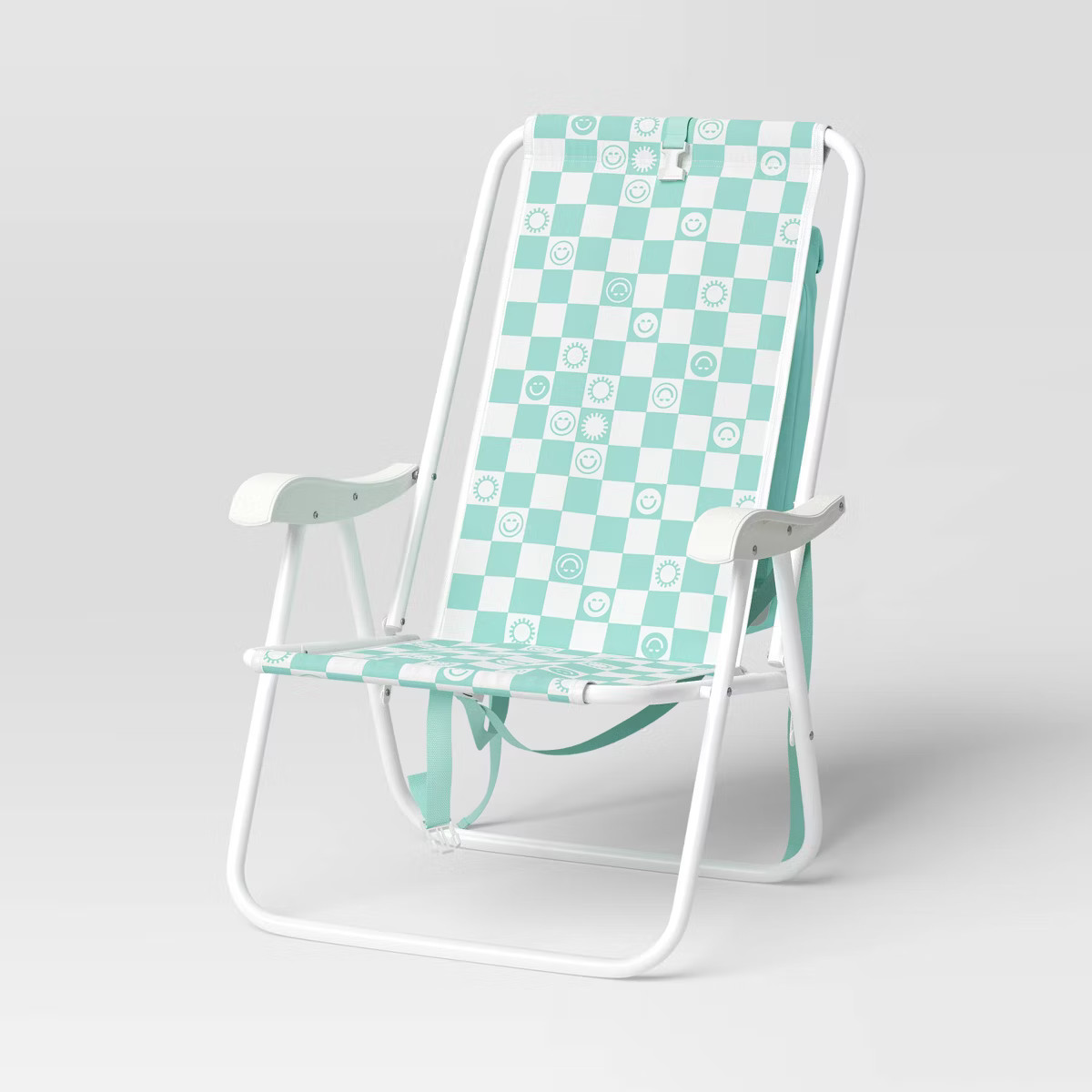 Recycled Fabric Backpack Outdoor Portable Beach Chair Aqua Blue Icon Checkboard - Sun Squad™ | Target