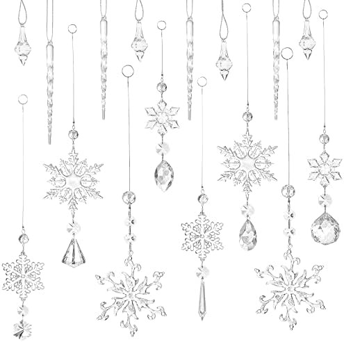 16 Pieces Christmas Crystal Snowflake Decorations Hanging Christmas Snowflake Decorations Snowfla... | Amazon (US)