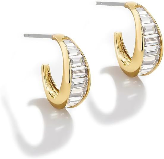 Obidos 14K Gold Plated Triple Huggie Illusion Stud Earrings | Double Huggie Hoop Earrings for One... | Amazon (US)